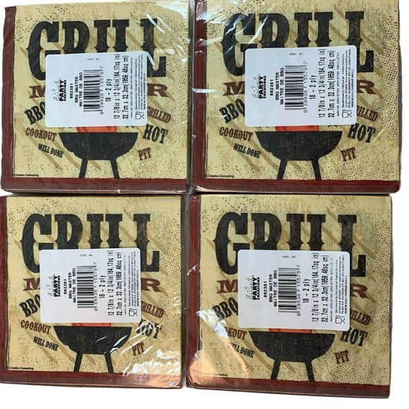 Grill Master BBQ Luncheon Paper Napkins 6 3/8 Inch 2 Ply Lot of Four 18 Ct Pkgs - Picture 5 of 8